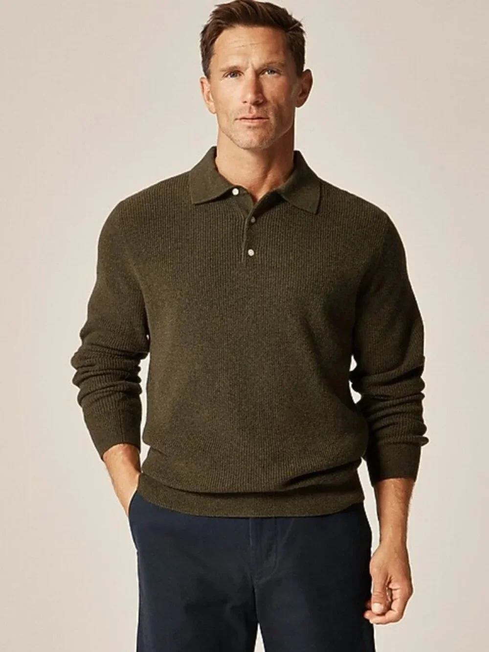 NWoT J.Crew 100% Goats Cashmere Cozy Soft Ribbed Sweater-Polo Green #CM304